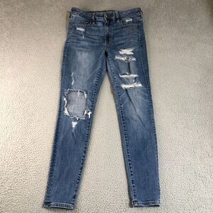 American Eagle Jeans Women 8 Blue Distressed Trashed‎ Stretch X Hi-Rise Jeggings